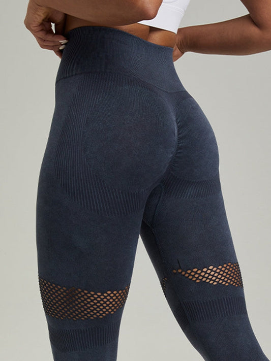BUYCO Female Denim Fishnet Ruched Back Quick-dry Seamless Leggings
