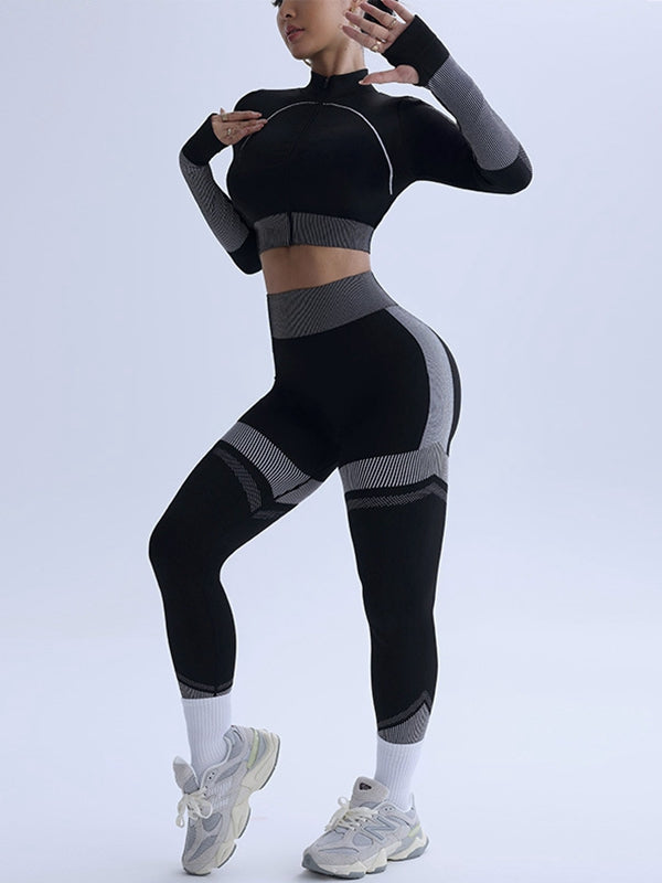 BUYCO Female Quick-Dry Ribbed Zipper  Hip-lift Tracksuit