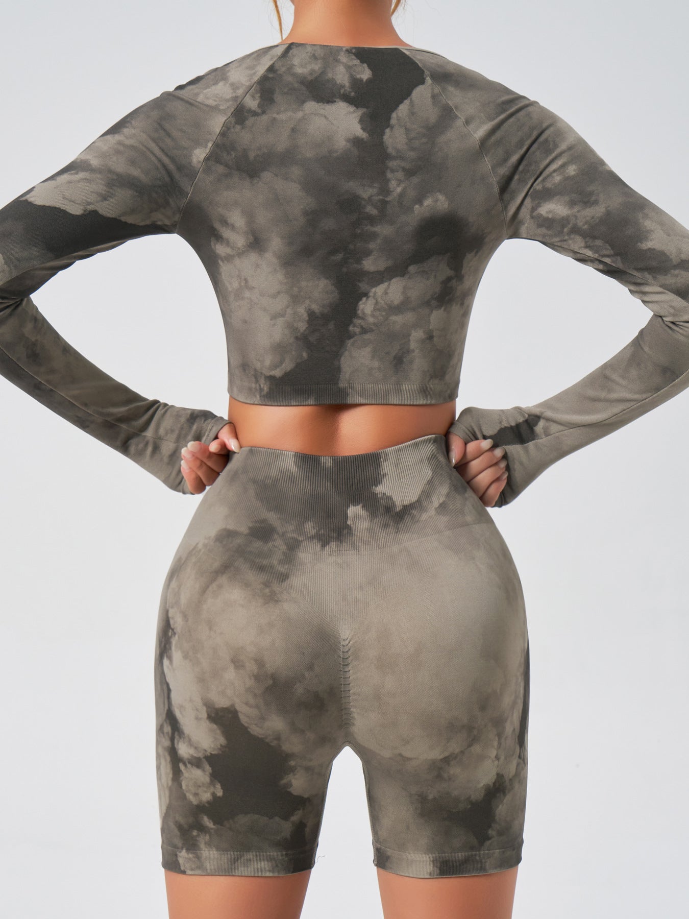 BUYCO Female Unique Modern Tie-dye Seamless Elastic Tight Short Tracksuit