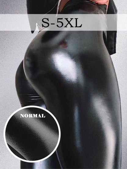 BUYCO Female Glossy PU Hip-lift Leggings