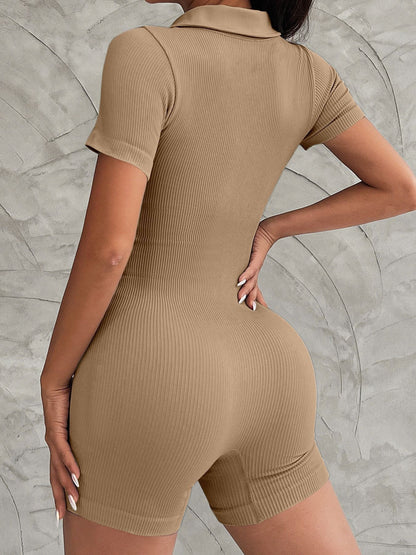 BUYCO Female Lapel Button Ribbed Romper