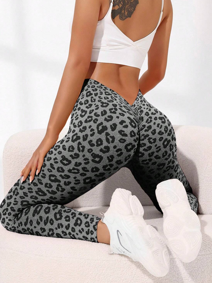 BUYCO Female Deep V Back Leopard Print Leggings
