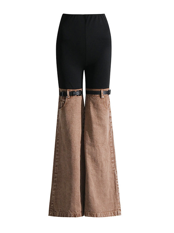 BUYCO Female Contrast Color Denim Flare Fashion Pants