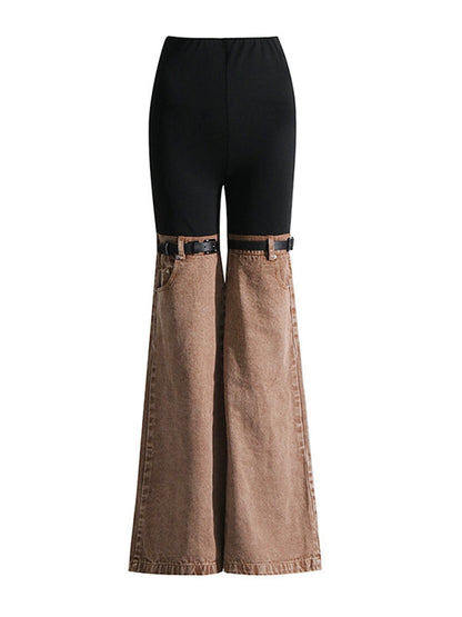 BUYCO Female Contrast Color Denim Flare Fashion Pants
