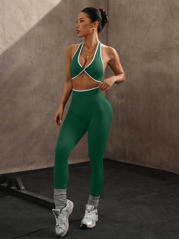 BUYCO Female Contrast Color Fitness Set Ruched Back Sportswear