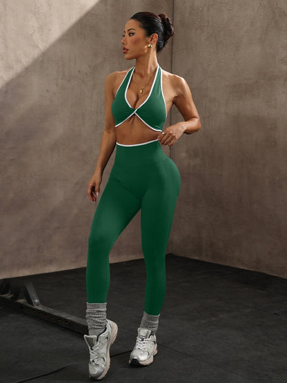 BUYCO Female Contrast Color Fitness Set Ruched Back Sportswear