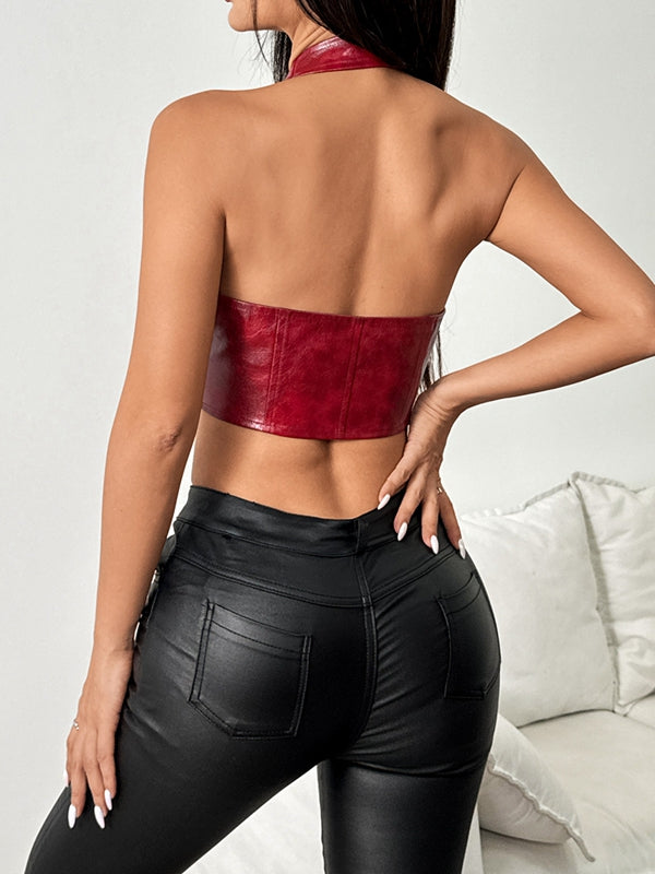 BUYCO Female Faux Leather Corset Sports Bras