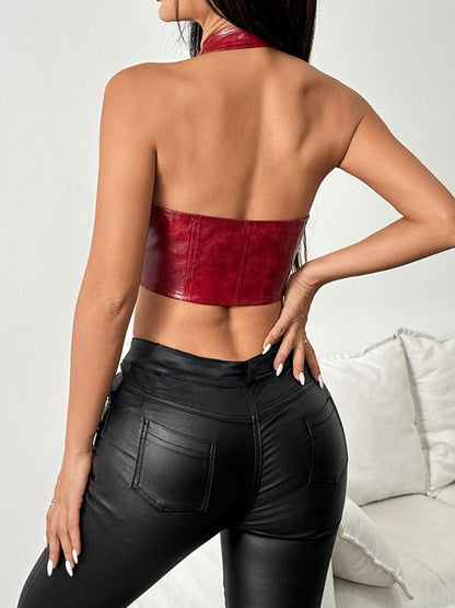 BUYCO Female Faux Leather Corset Sports Bras