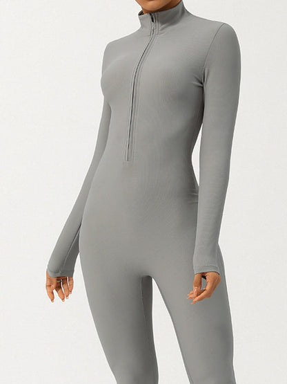 BUYCO Female Ribbed Zipper Stand Collar Jumpsuit