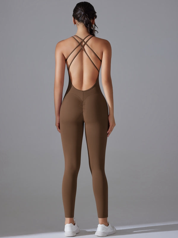 BUYCO Female Cross Back Ruched Back Quick-dry Jumpsuit