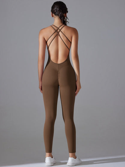 BUYCO Female Cross Back Ruched Back Quick-dry Jumpsuit
