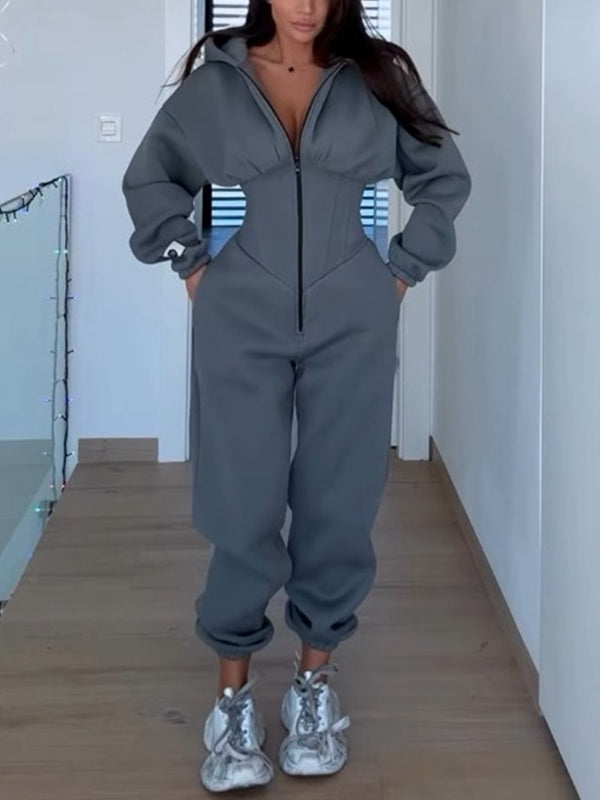 BUYCO Female Long Sleeves Zipper Hooded Jumpsuit