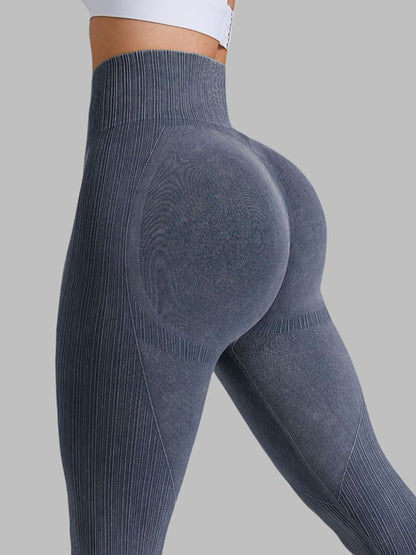 BUYCO Female Ribbed Denim Ruched Back Leggings
