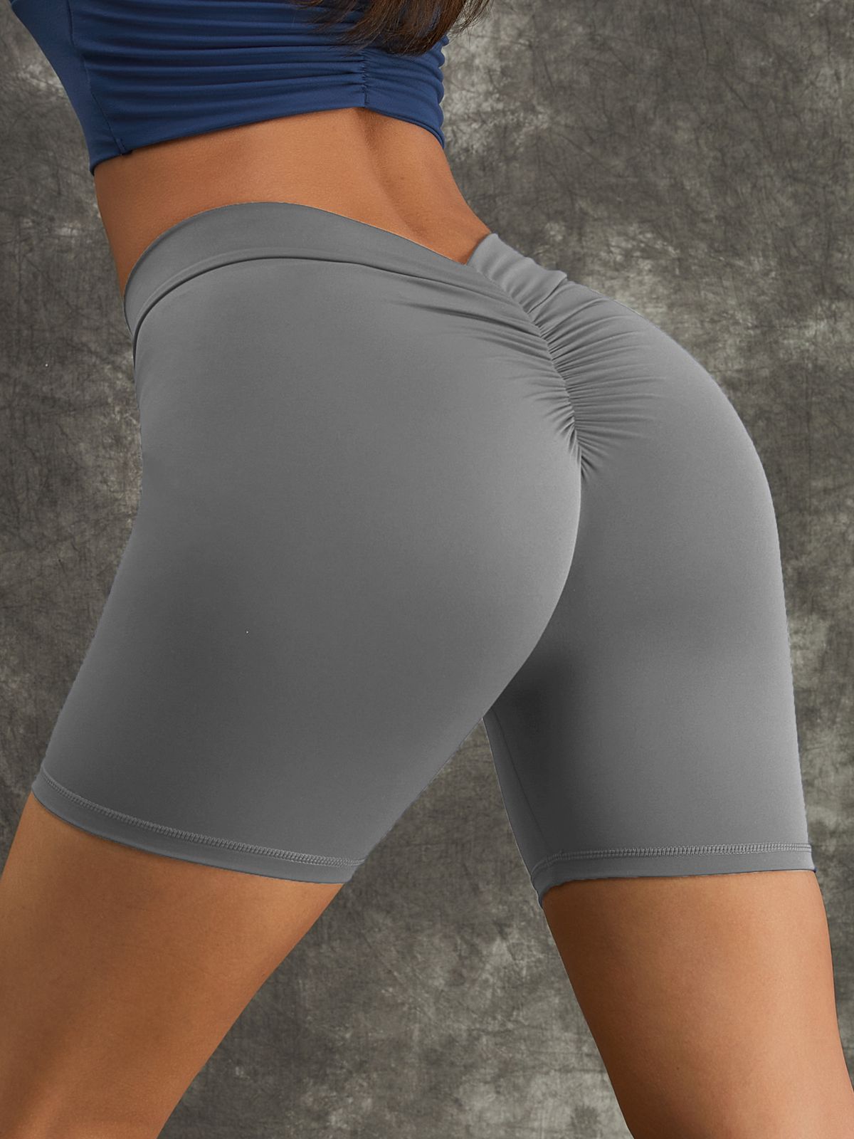 BUYCO Female Deep V-Back Ruched Back Spandex Gym Fit Shorts