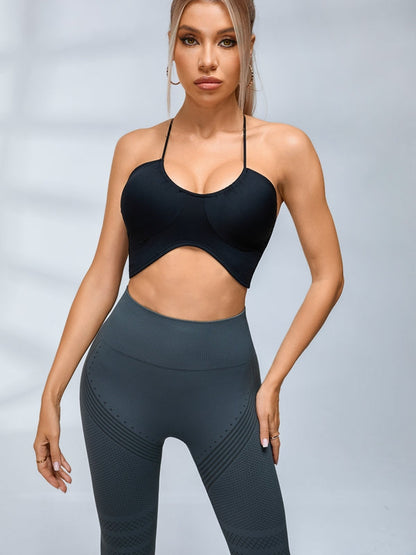 BUYCO Female Halter Folds Pleated Backless Sports Bras