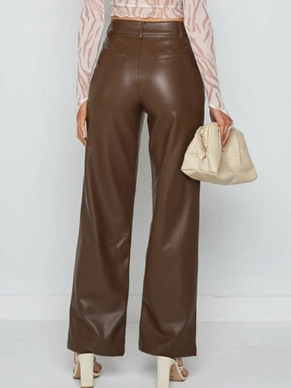 BUYCO Female Fuax Leather Pocket Fashion Pants