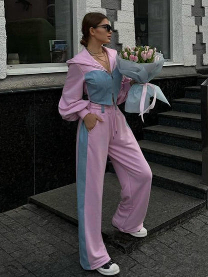 BUYCO Female Fitted Contrast Color Pocket Casual Tracksuit
