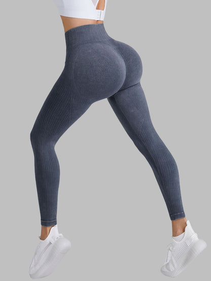 BUYCO Female Ribbed Denim Ruched Back Leggings