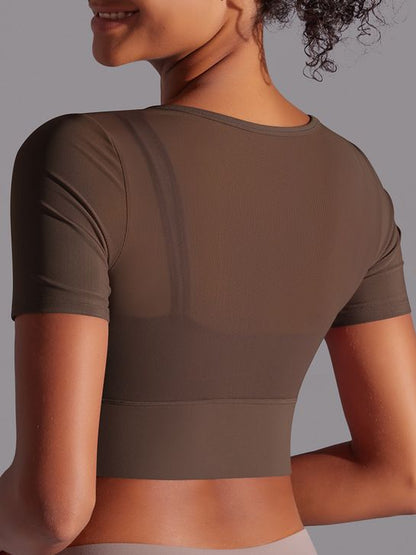 BUYCO Female Fitted Mesh Hollow Out Breathable Short Sleeves