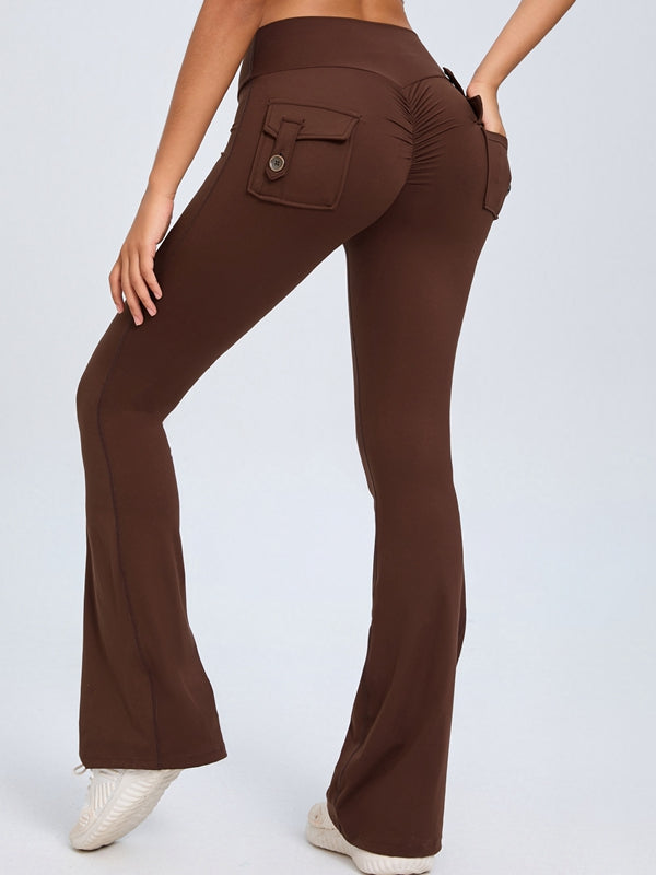 BUYCO Female Pocket Ruched Back Flare Cargo Leggings