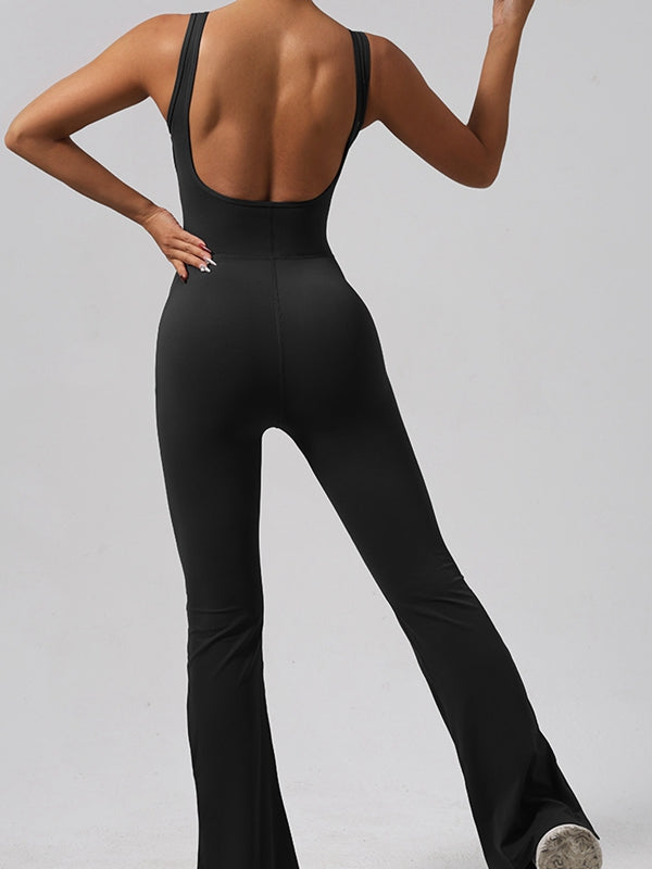 BUYCO Female Fitted Cross Collar Backless Flare Split Jumpsuit