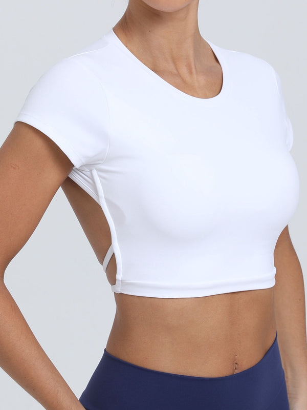 BUYCO Female Cross Back Backless Cropped Short Sleeves