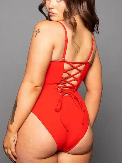 BUYCO Female Back Lace-up Plus Size One Piece