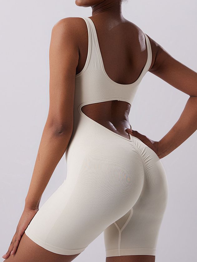 BUYCO Female V-shaped Waist Ruched Back Hollow Out Romper