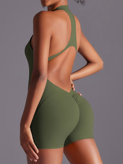BUYCO Female Zipper Backless Ruched Back Romper