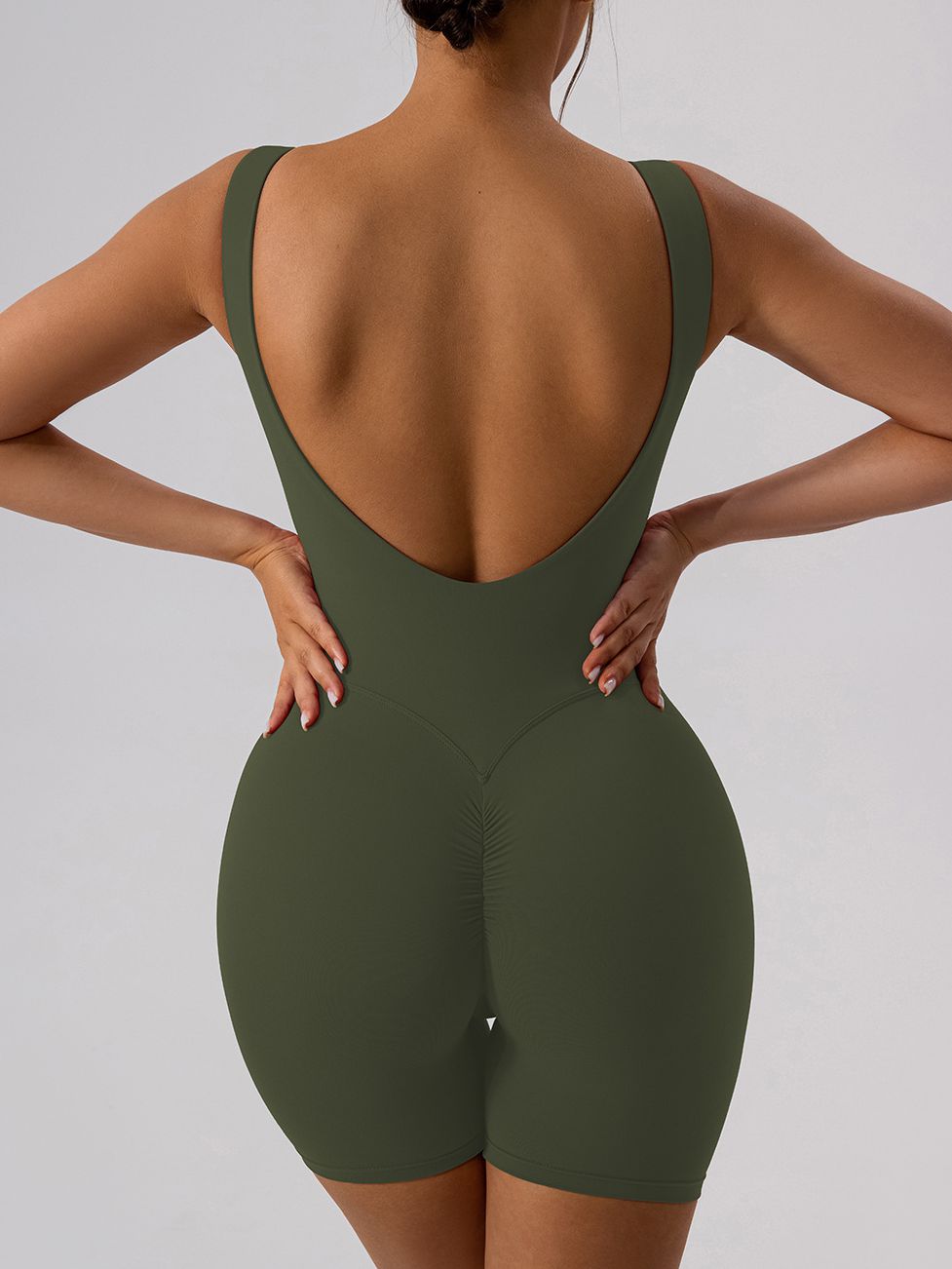BUYCO Female Hollow Out U Back High-Support Ruched Back Romper