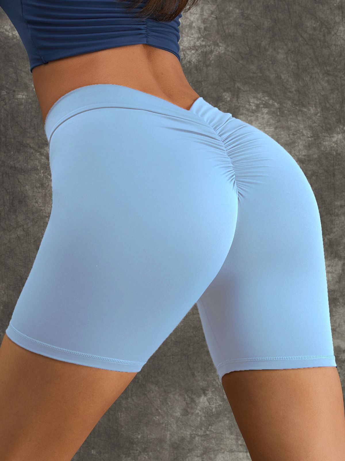 BUYCO Female Deep V-Back Ruched Back Spandex Gym Fit Shorts