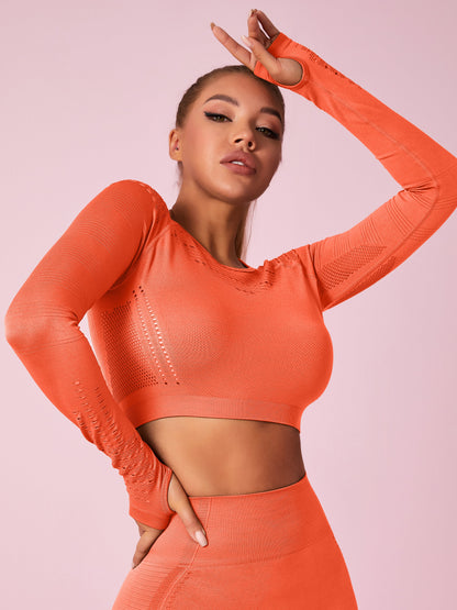 BUYCO Female Long Sleeve Knit Seamless Fitness Long Sleeves