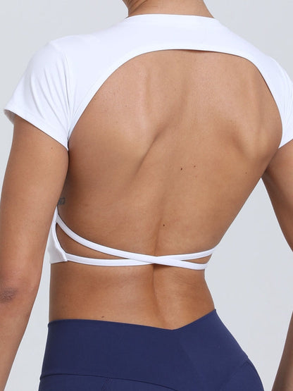 BUYCO Female Cross Back Backless Cropped Short Sleeves