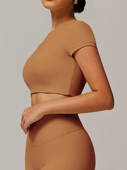 BUYCO Female Solid Color Backless with Pads Cropped Short Sleeves