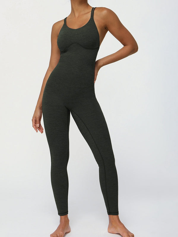 BUYCO Female Cross Back U Collar Ruched Back Hip-lift Jumpsuit