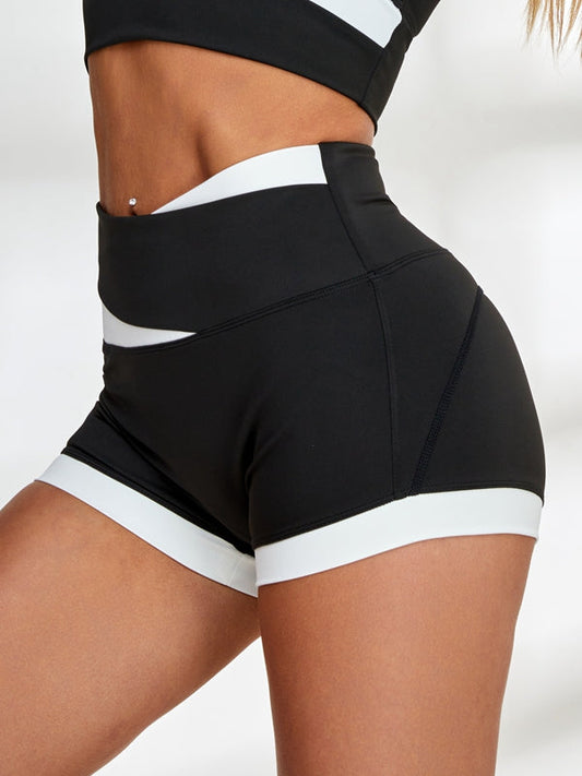 BUYCO Female Contrast Color Hip-lift Spandex Gym Fit Shorts