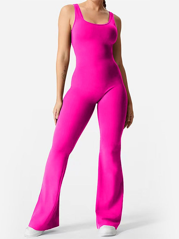 BUYCO Female Backless Ruched Back Flare Jumpsuit