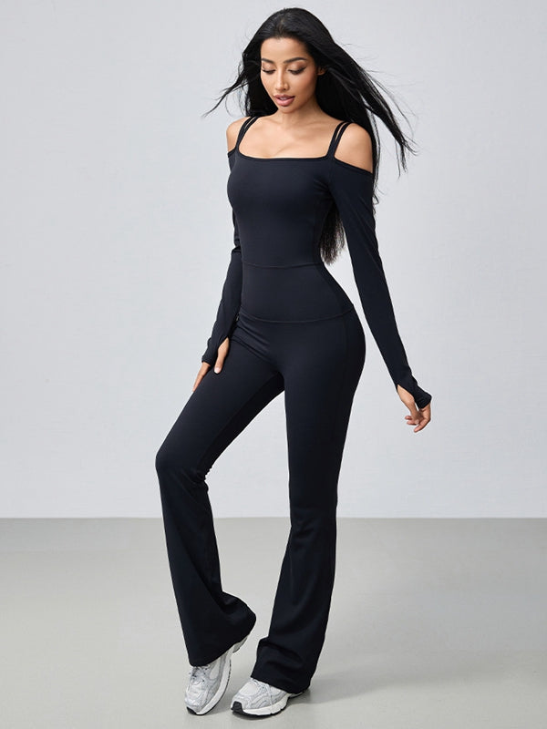 BUYCO Female U Collar Ruched Back Elastic Tight Jumpsuit