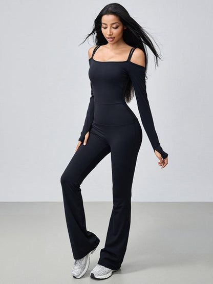 BUYCO Female U Collar Ruched Back Elastic Tight Jumpsuit