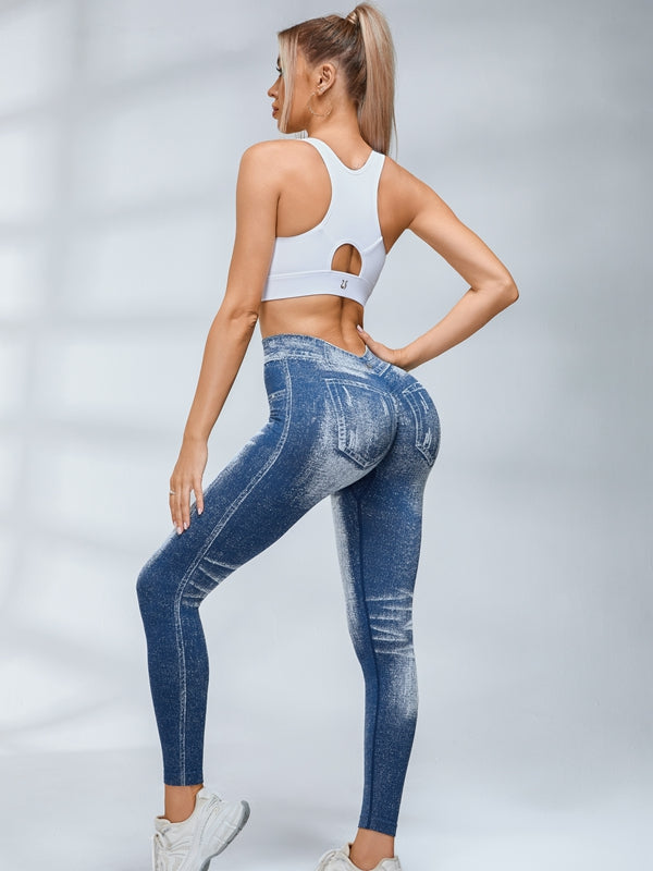 BUYCO Female Deep V Back Denim Ruched Back Leggings