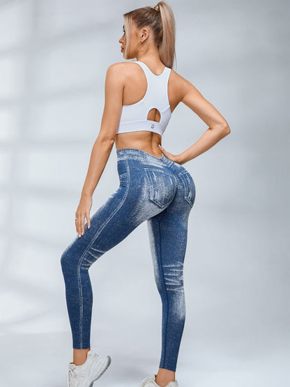 BUYCO Female Deep V Back Denim Ruched Back Leggings