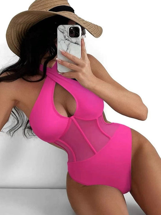 BUYCO Female Fitted Sheer Mesh Cross One Piece