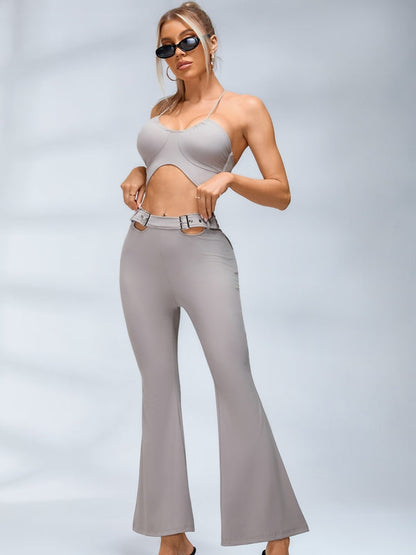 BUYCO Female Button Cutout Cargo Style Flare Design Tracksuit