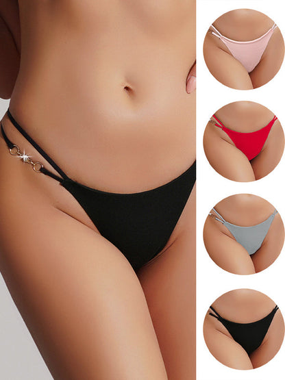 BUYCO Female Metal Chain Cotton Cutout V Shaped Panties