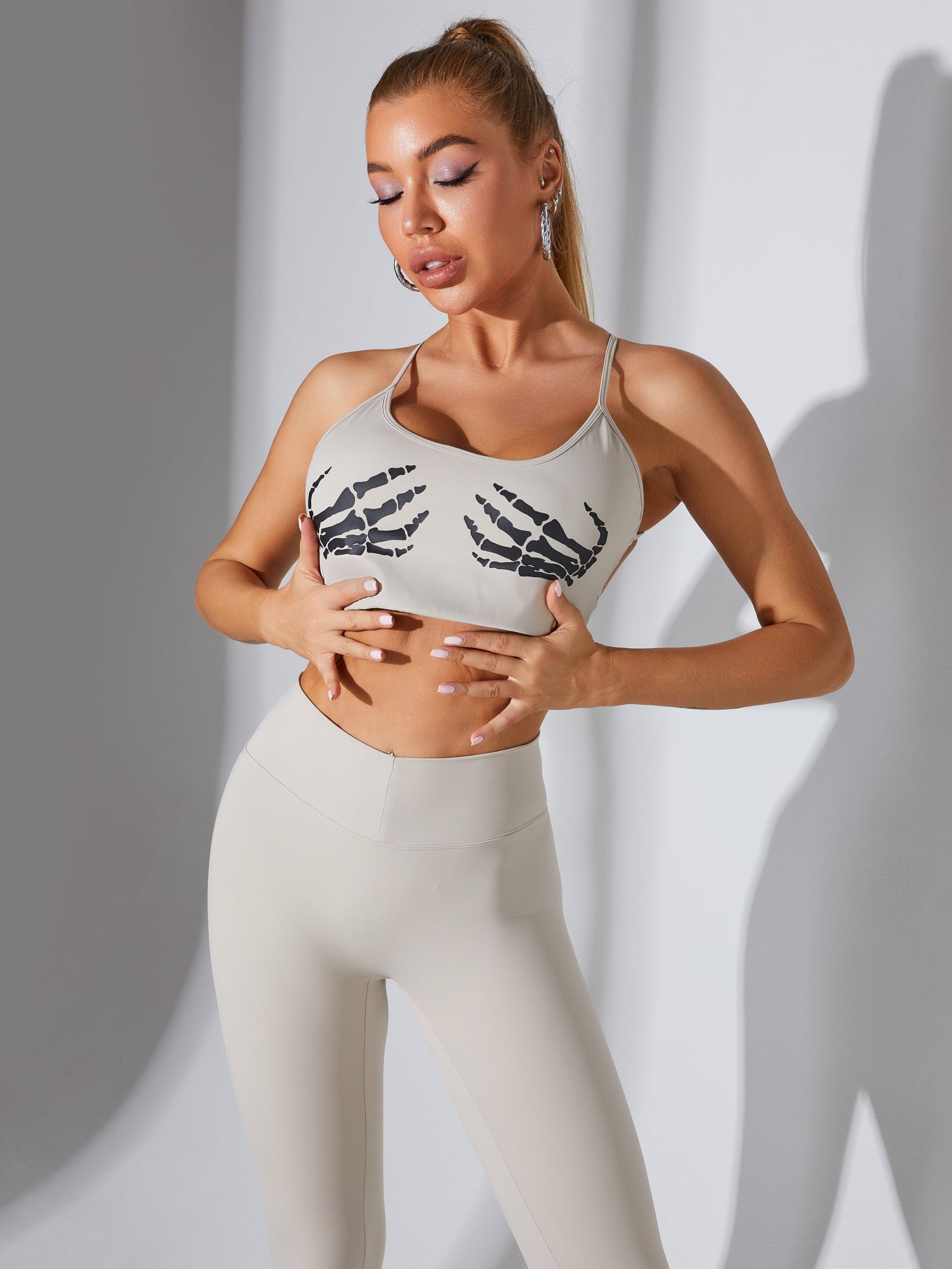 BUYCO Female "Hand Bones" Print Cross Back Ruched Back Tracksuit