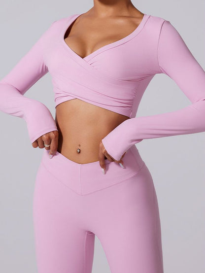 BUYCO Female Twist Deep V Elastic Tight Quick Dry Long Sleeves