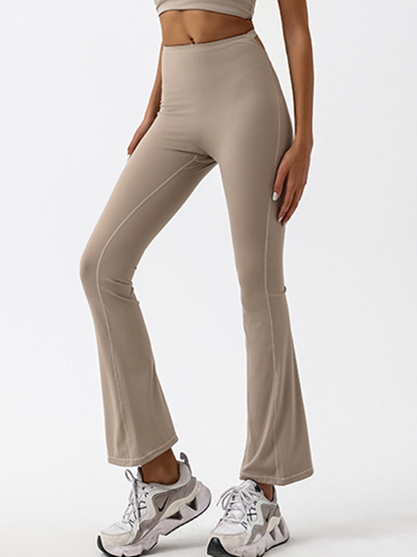 BUYCO Female Solid Color High-waisted Hollow Out Flare Pants