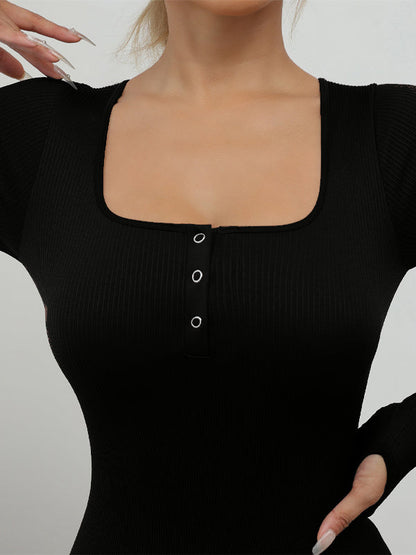 BUYCO Female Ribbed U Collar Quick Dry Thumbhole Jumpsuit