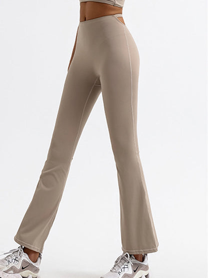 BUYCO Female Solid Color High-waisted Hollow Out Flare Pants