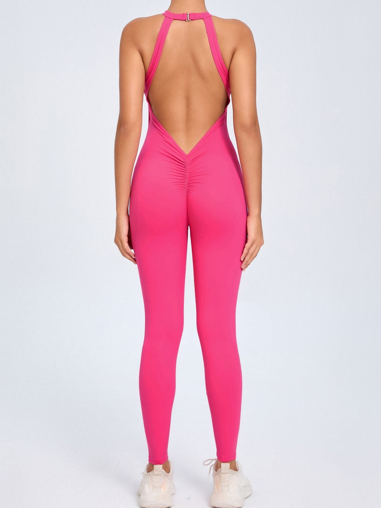 BUYCO Female Fitted Backless Hollow Out V-shaped Waist Ruched Back Jumpsuit